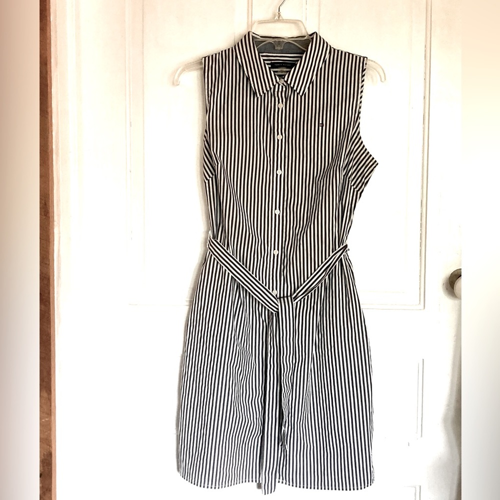 Tommy Hilfiger Navy Blue/White Striped Sleeveless Dress, Pockets Women’s Size 8